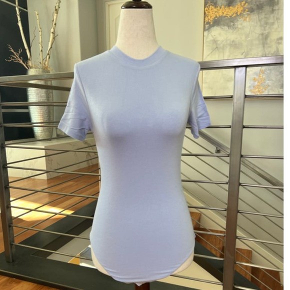 Naked Wardrobe Crewneck Bodysuit in Light Blue - Picture 1 of 12